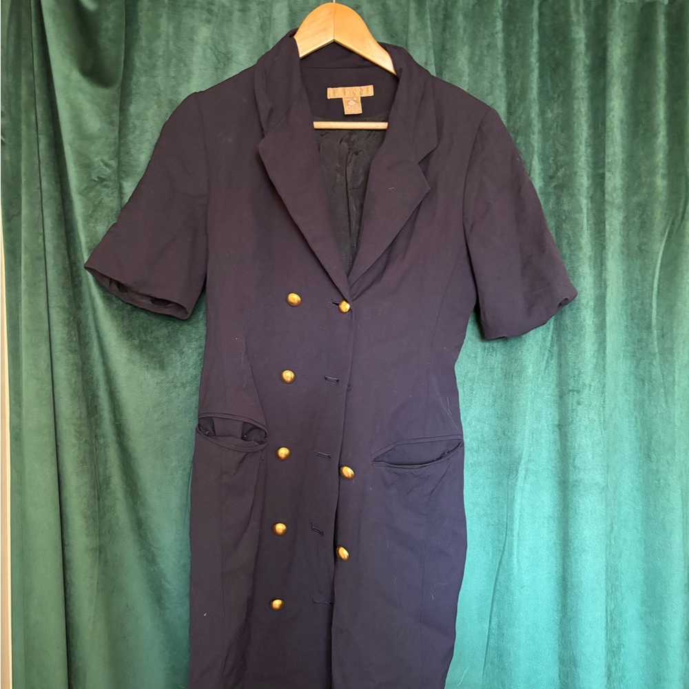 Vintage Navy Double-Breasted Dress with Gold Buttons